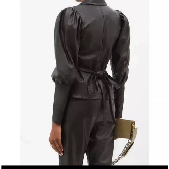 AJE. faux leather Idyllic Wrap Long sleeve Top in Color Black size 12 / Us 8 - Picture 5 of 16